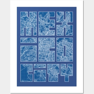 Mexico City Map Typography - Blueprint Posters and Art